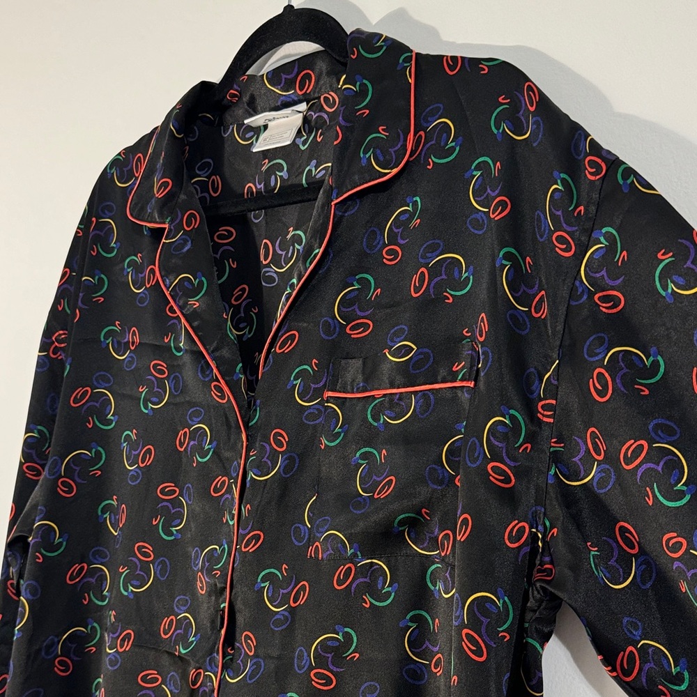 Disney World Hidden Mickey Mouse Black Button-Up Satin Nightshirt- Size XL